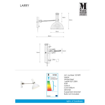 Markslöjd 107499 - Aptumšojama sienas lampa LARRY 1xE27/60W/230V