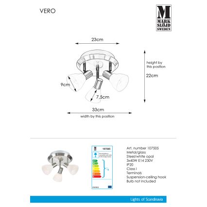 Markslöjd 107505 - Starmetis VERO 3xE14/40W/230V spīdīgi hromēts
