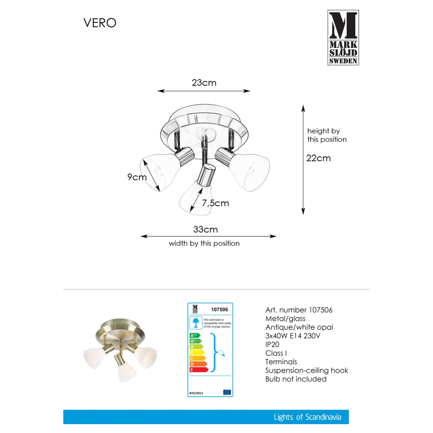 Markslöjd 107506 - Starmetis VERO 3xE14/40W/230V misiņa