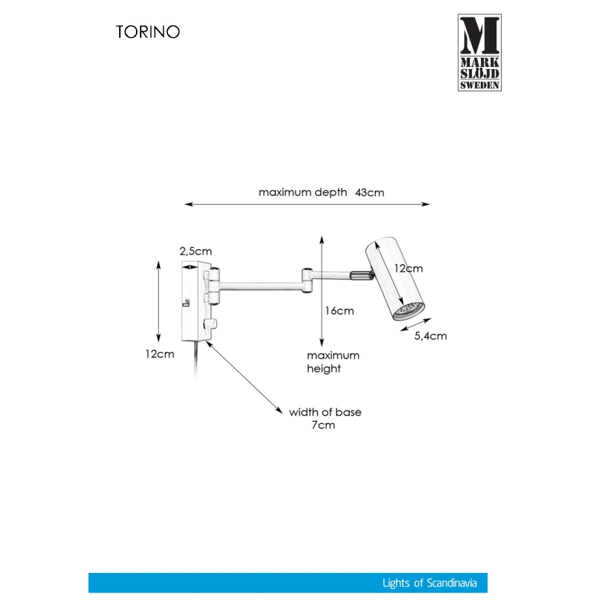 Markslöjd 107538 - Aptumšojams sienas starmetis TORINO 1xGU10/12W/230V