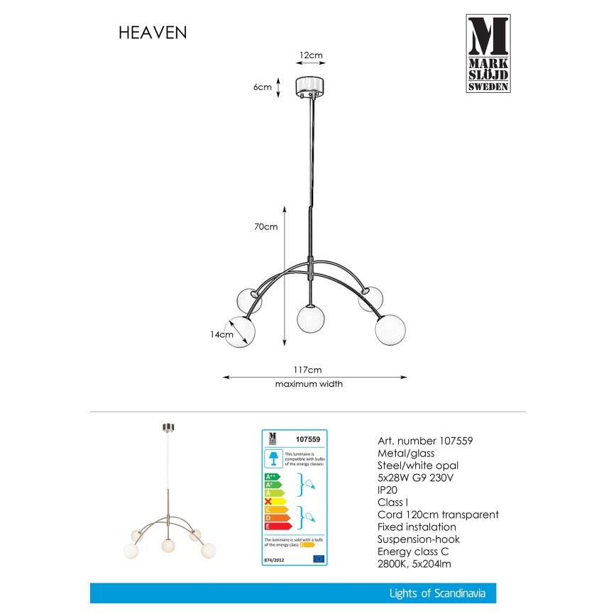 Markslöjd 107559 - Lustra ar auklu HEAVEN 5xG9/28W/230V