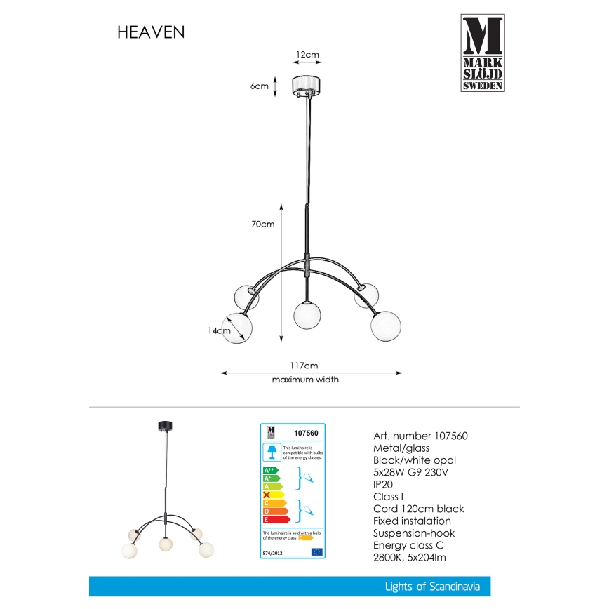 Markslöjd 107560 - Lustra ar auklu HEAVEN 5xG9/28W/230V