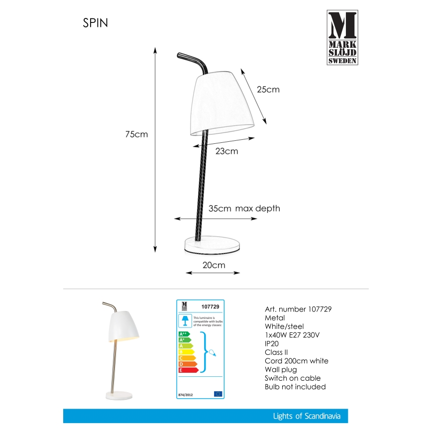 Markslöjd 107729 - Galda lampa SPIN 1xE27/40W/230V