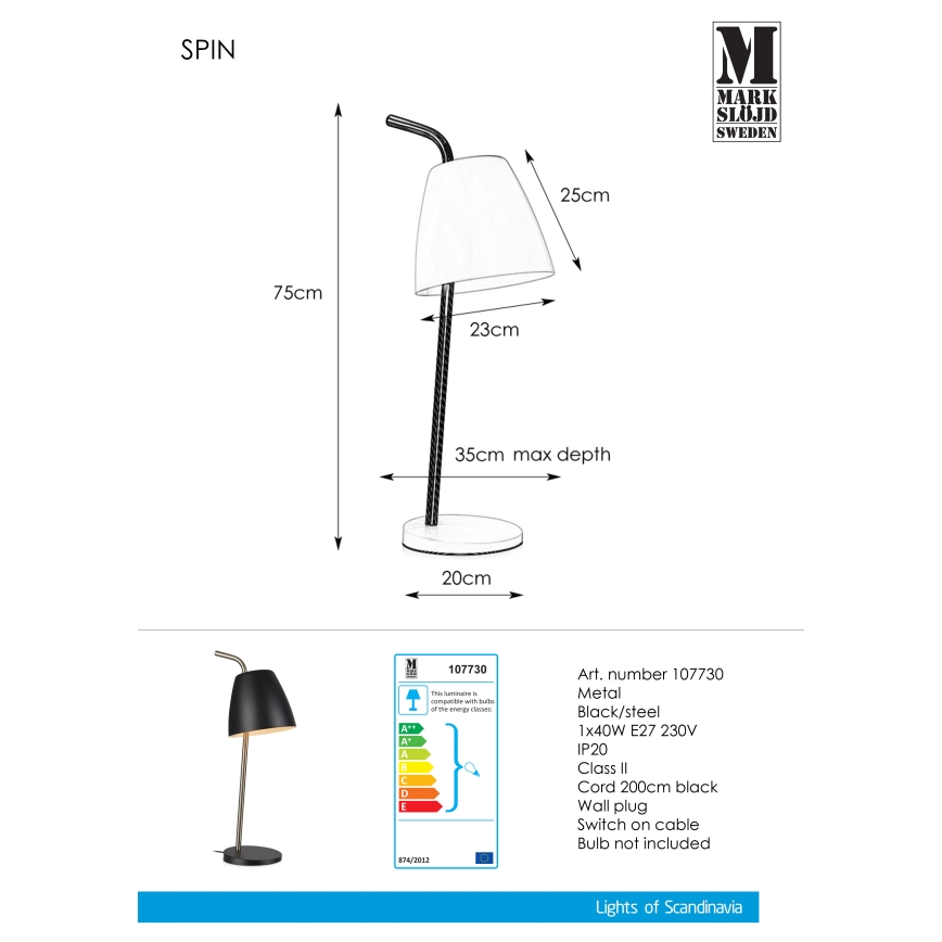 Markslöjd 107730 - Galda lampa SPIN 1xE27/40W/230V