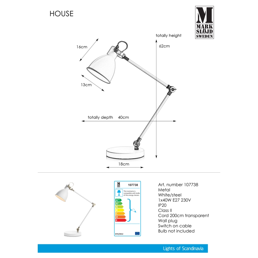 Markslöjd 107738 - Galda lampa HOUSE 1xE27/40W/230V
