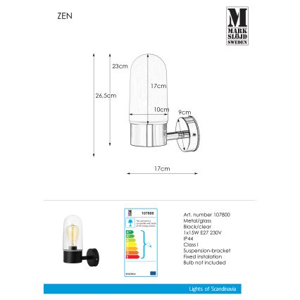 Markslöjd 107800 - Vannas istabas sienas gaismeklis ZEN 1xE27/15W/230V IP44