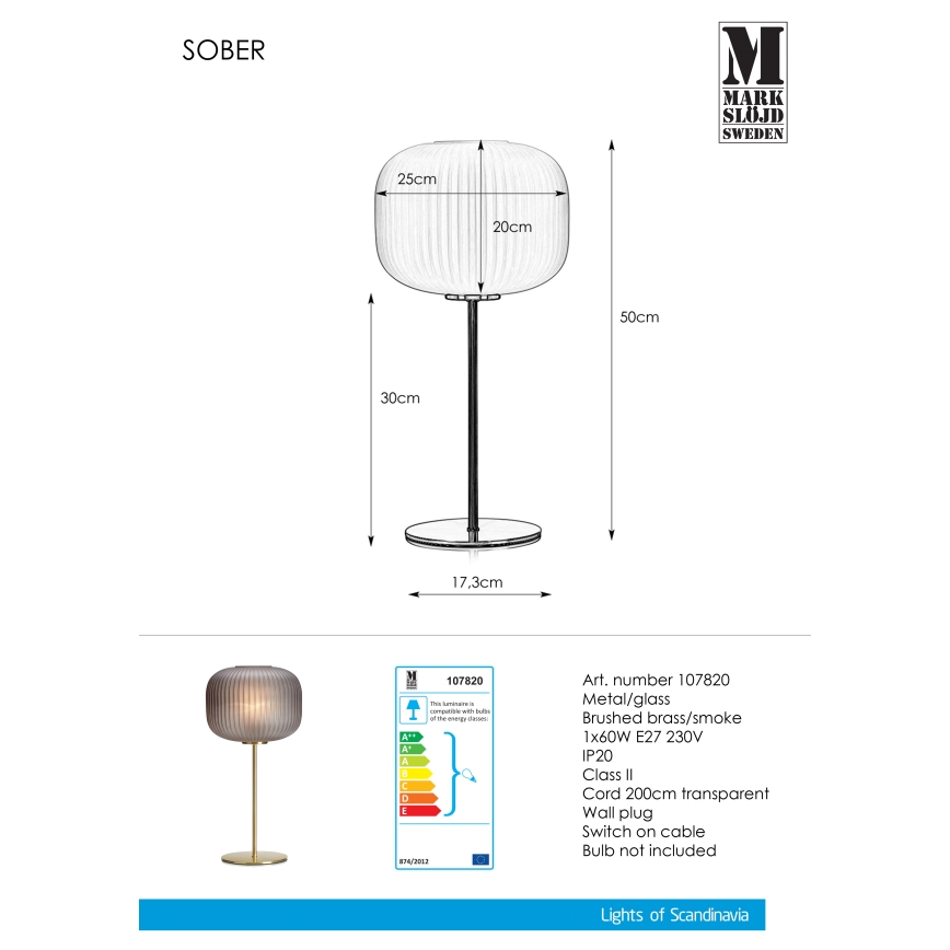 Markslöjd 107820 - Galda lampa SOBER 1xE27/60W/230V misiņa