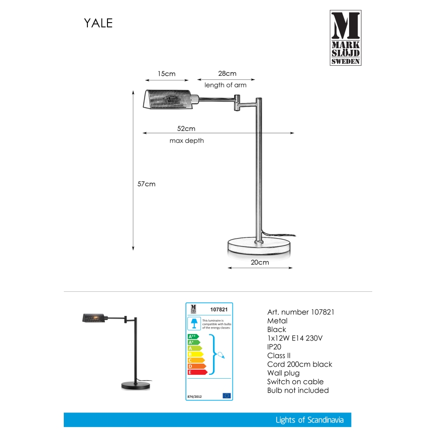 Markslöjd 107821 - Galda lampa YALE 1xE14/12W/230V