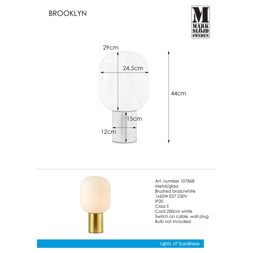 Markslöjd 107868 - Galda lampa BROOKLYN 1xE27/60W/230V