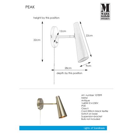 Markslöjd 107899 - Sienas lampa PEAK 1xE14/40W/230V