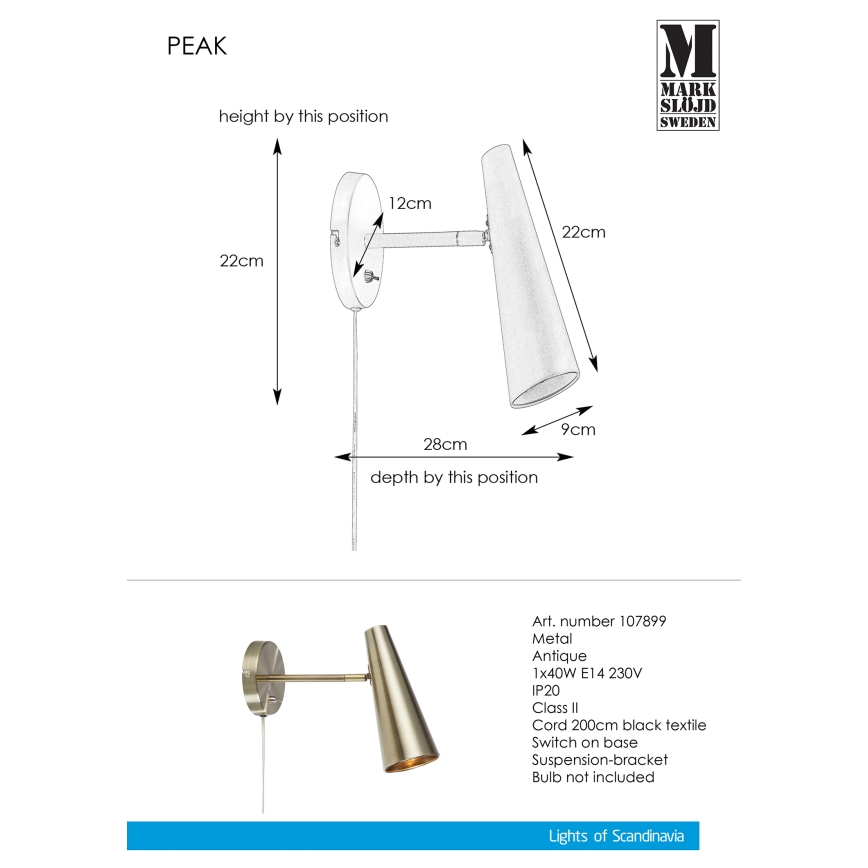 Markslöjd 107899 - Sienas lampa PEAK 1xE14/40W/230V