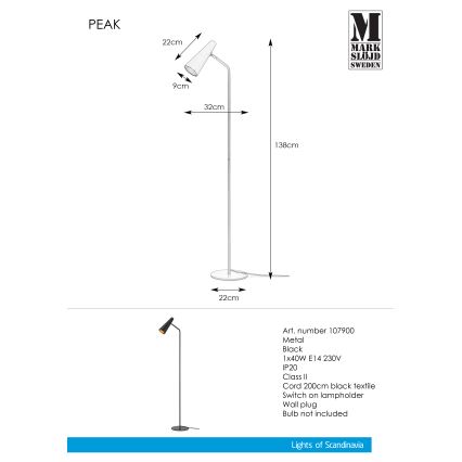 Markslöjd 107900 - Grīdas stāvlampa PEAK 1xE14/40W/230V