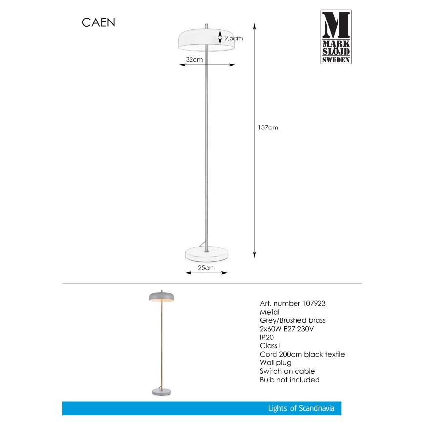 Markslöjd 107923 - Stāvlampa CAEN 2xE27/60W/230V