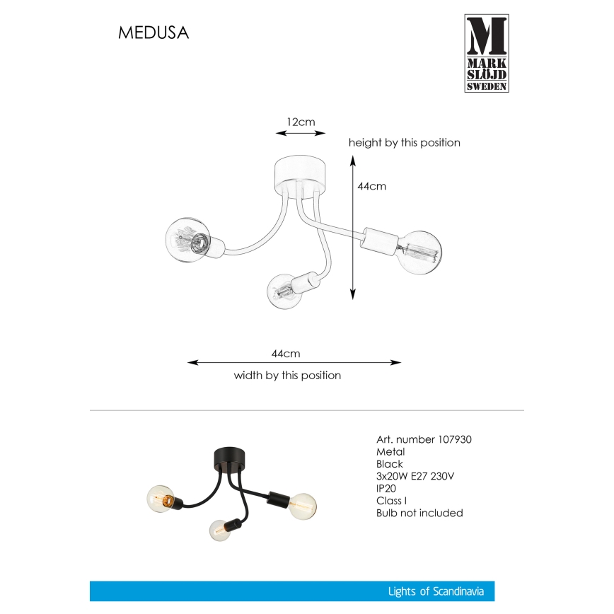 Markslöjd 107930 - Pieliekama lustra MEDUSA 3xE27/20W/230V