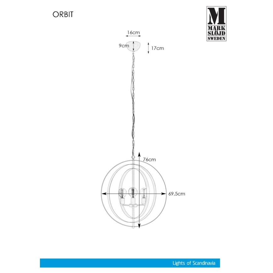 Markslöjd 107941 - Lustra ar ķēdi ORBIT 3xE27/60W/230V