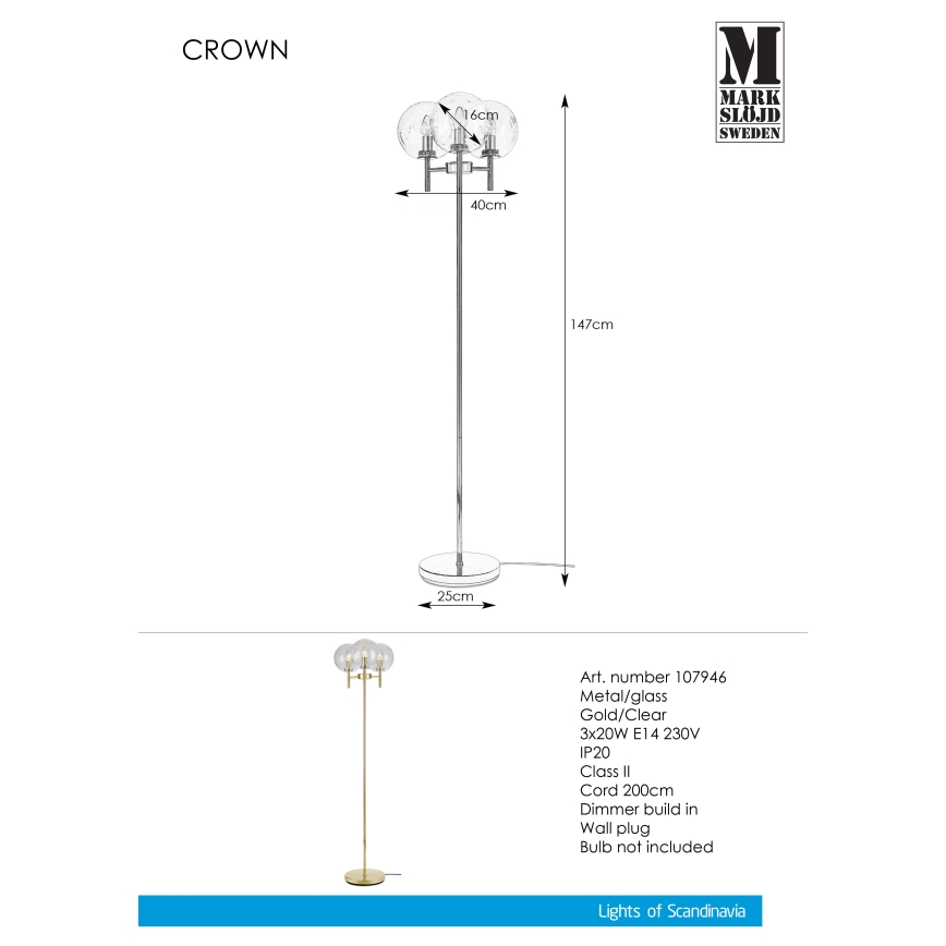 Markslöjd 107946 - Stāvlampa CROWN 3xE14/20W/230V