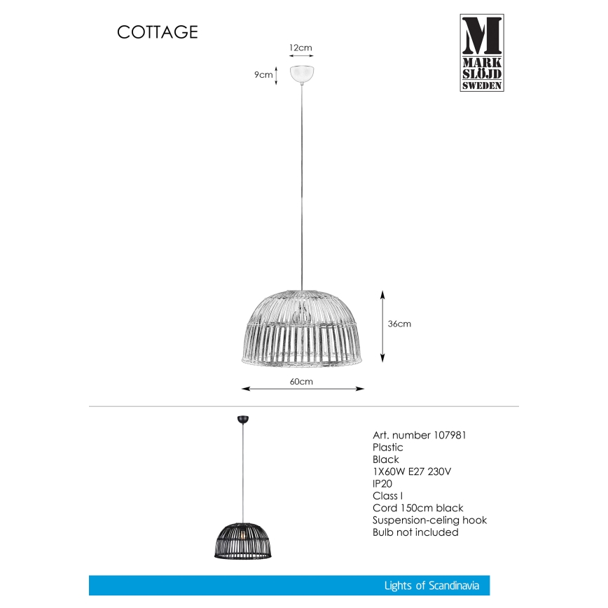 Markslöjd 107981 - Lustra ar auklu COTTAGE 1xE27/60W/230V