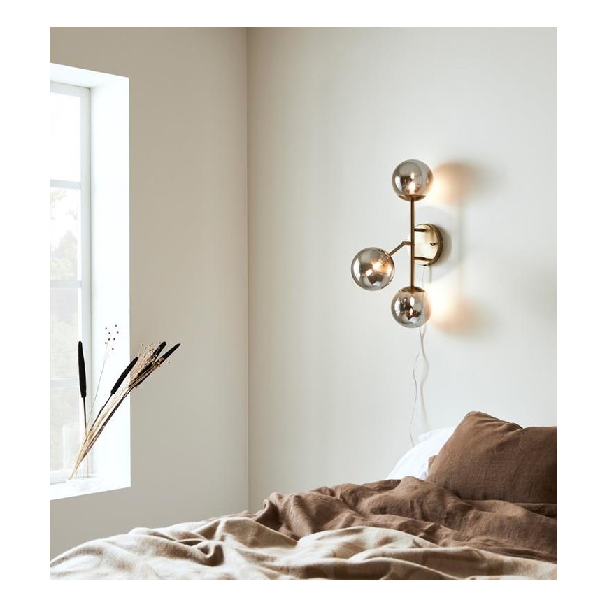 Markslöjd 108253 - Sienas gaismeklis TRINITY 3xG9/20W/230V zelta/pelēks
