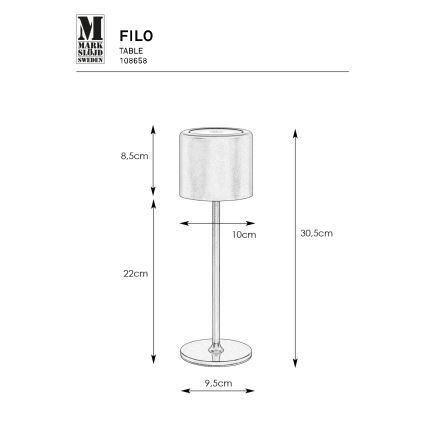 Markslöjd 108658 - LED Aptumšojama uzlādējama lampa FILO LED/2W/5V IP44 30 cm balta