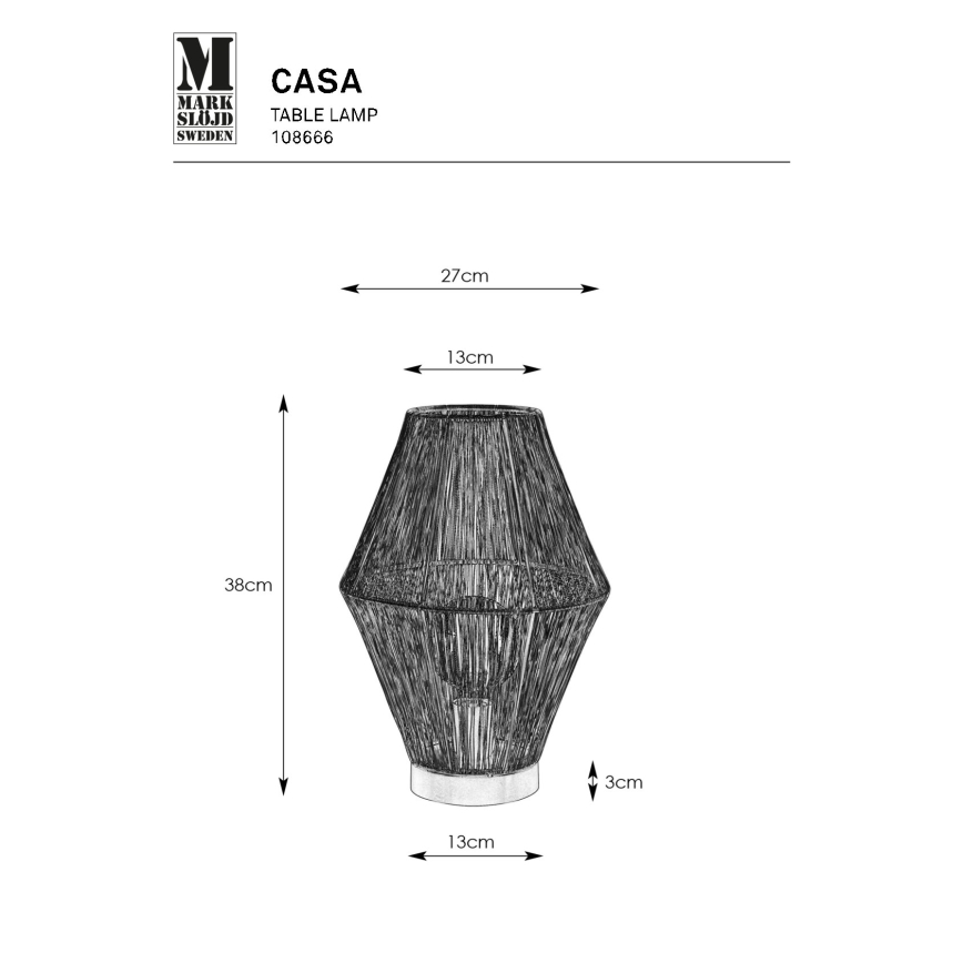 Markslöjd 108666 - Galda lampa CASA 1xE27/40W/230V melna