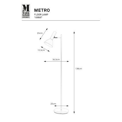Markslöjd 108687 - Grīdas stāvlampa METRO 1xE27/40W/230V balta