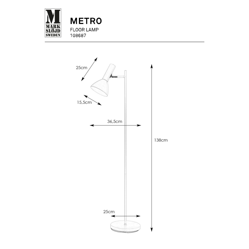 Markslöjd 108687 - Grīdas stāvlampa METRO 1xE27/40W/230V balta