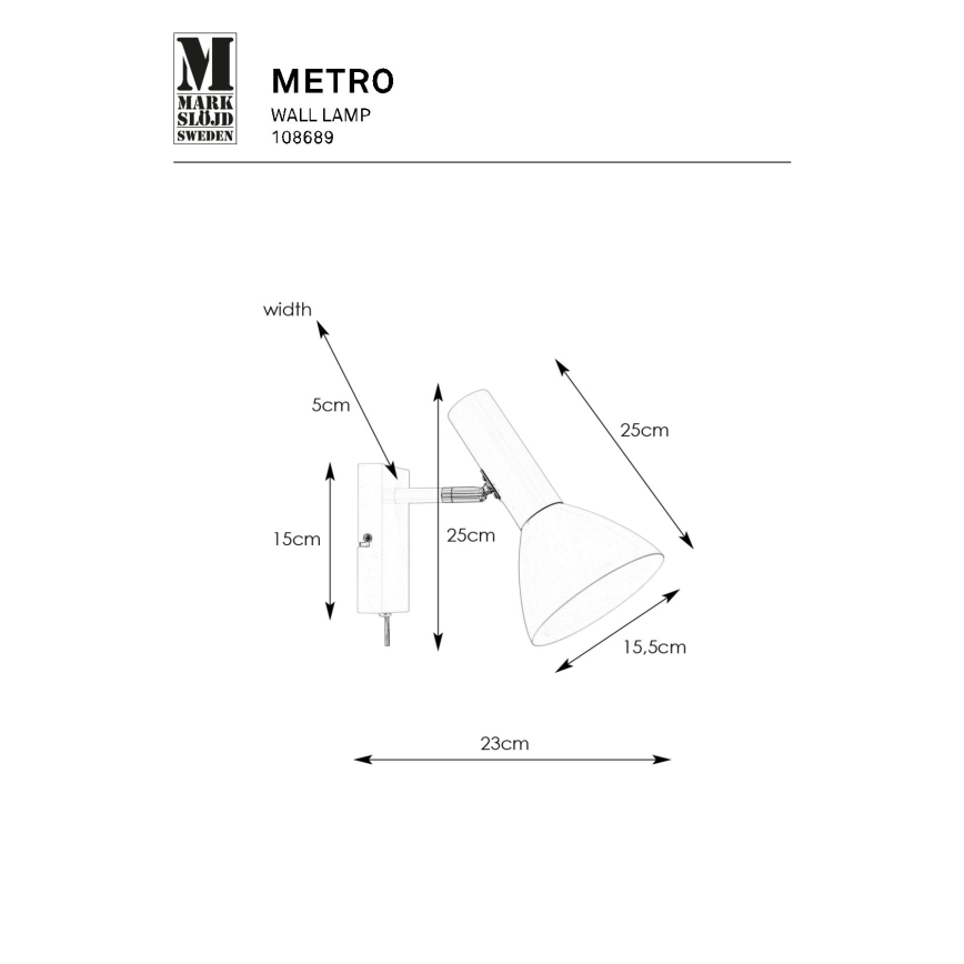 Markslöjd 108689 - Sienas lampa METRO 1xE27/40W/230V balta