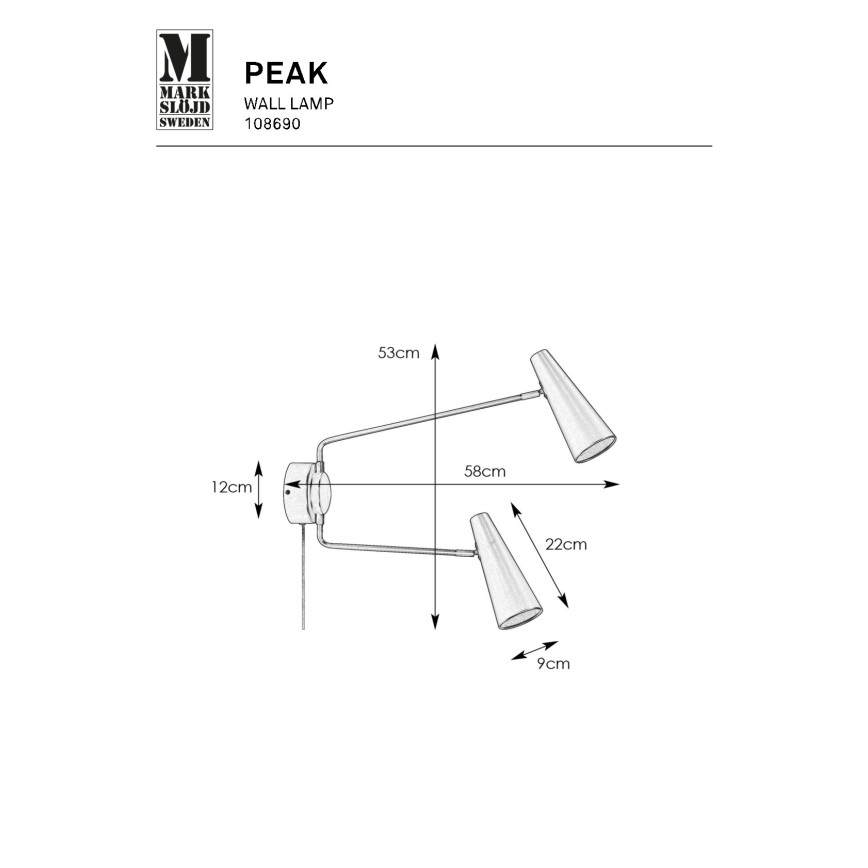 Markslöjd 108690 - Sienas lampa PEAK 2xE14/40W/230V melna