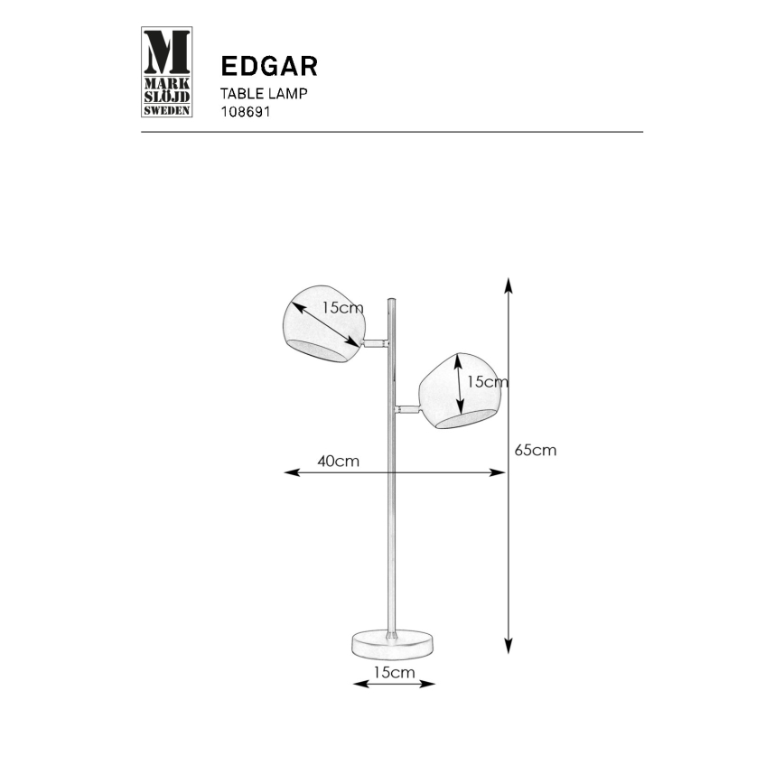 Markslöjd 108691 - Galda lampa EDGAR 2xE14/40W/230V melna