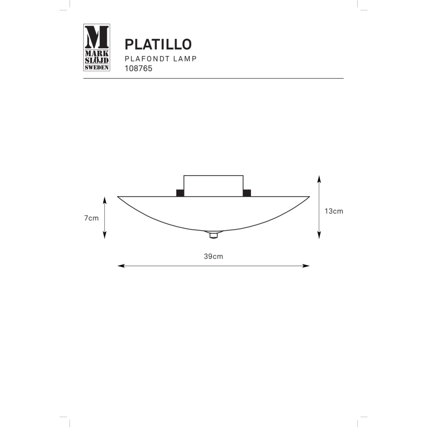 Markslöjd 108765 - Griestu lampa PLATILLO 2xE27/40W/230V d. 39 cm