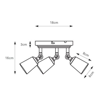 Markslöjd 108980 - Virziena gaismeklis TINY 3xGU10/7W/230V misiņš
