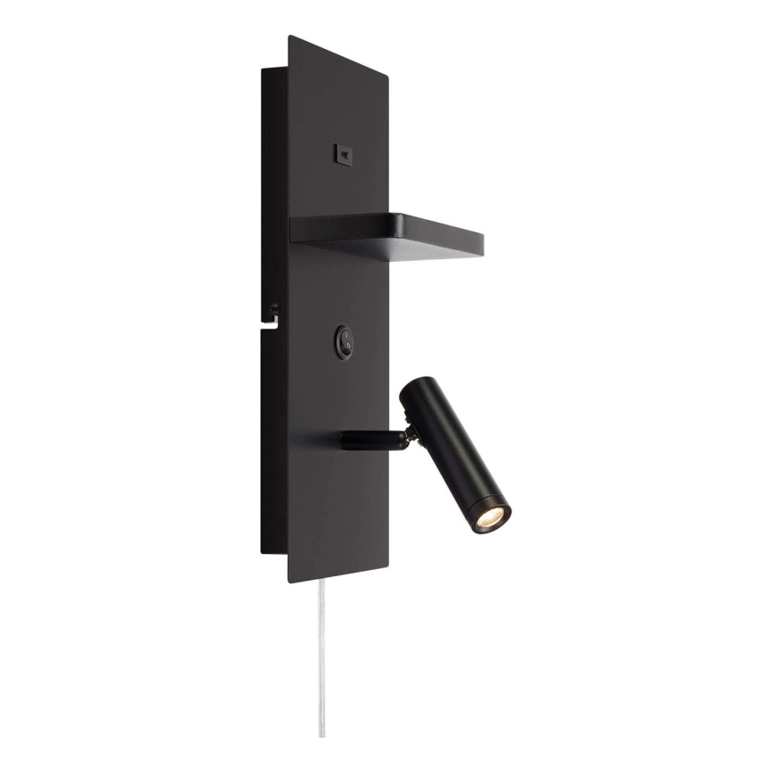Markslöjd 109018 - CARICA LED/4W/230V sienas spota lampa ar plauktu un USB portu, melna