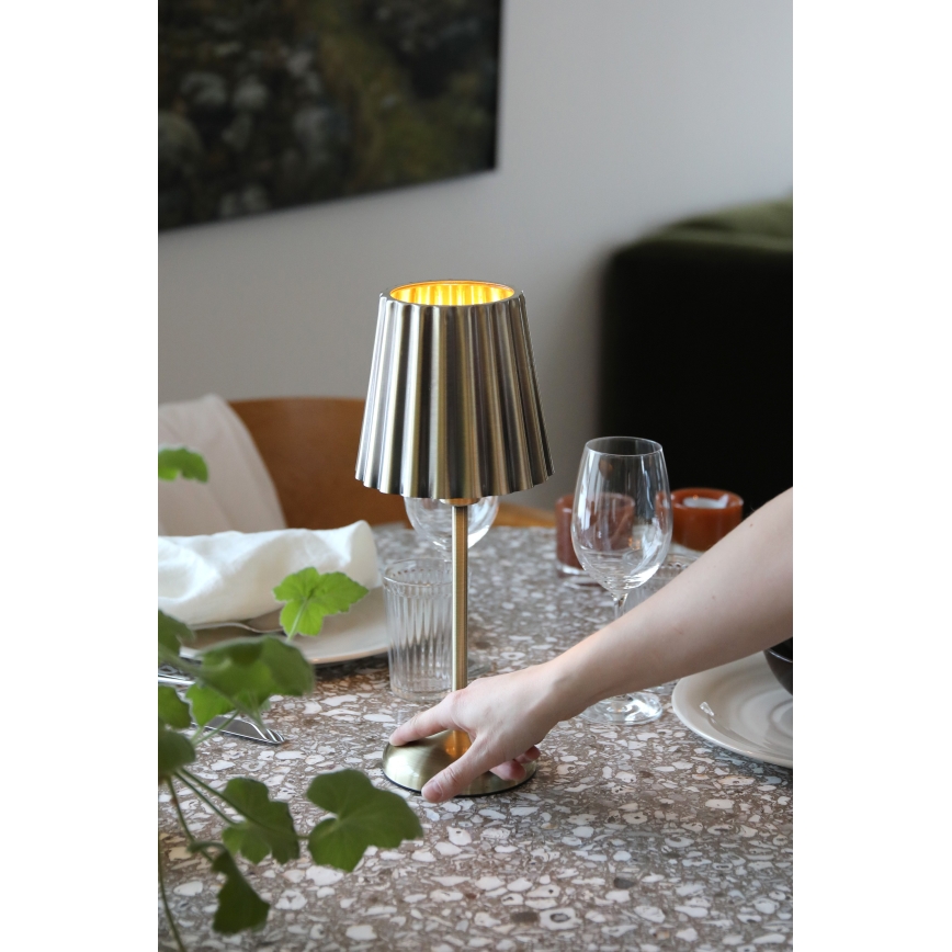 Markslöjd 109127 - LED aptumšojama uzlādējamā skārienvadāma galda lampa CELIA 1xE14/2W/2000 mAh misiņa