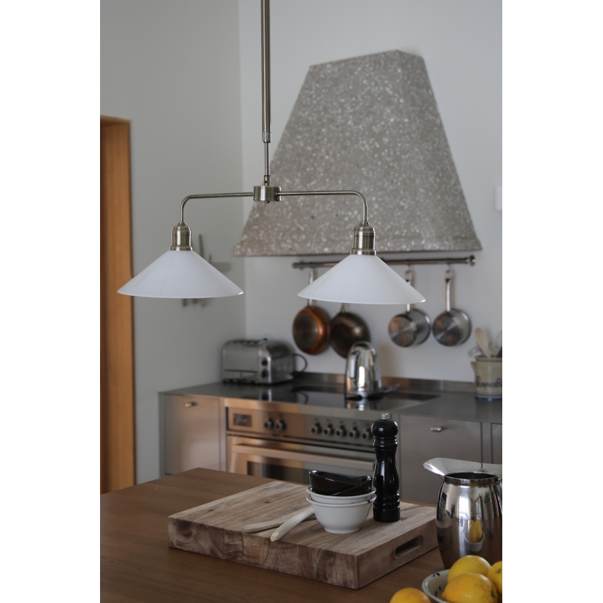 Markslöjd 109160 - VELA griestu lustra ar stieni 2xE27/60W/230V balta/misiņš