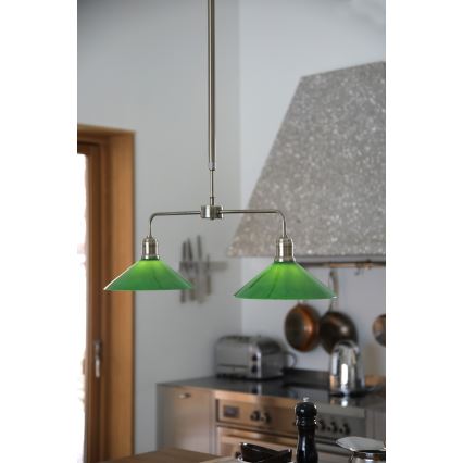 Markslöjd 109161 - VELA griestu lampa uz stieņa, 2xE27/60W/230V, zaļa ar misiņa apdari