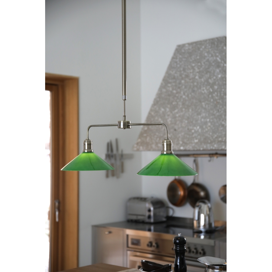 Markslöjd 109161 - VELA griestu lampa uz stieņa, 2xE27/60W/230V, zaļa ar misiņa apdari