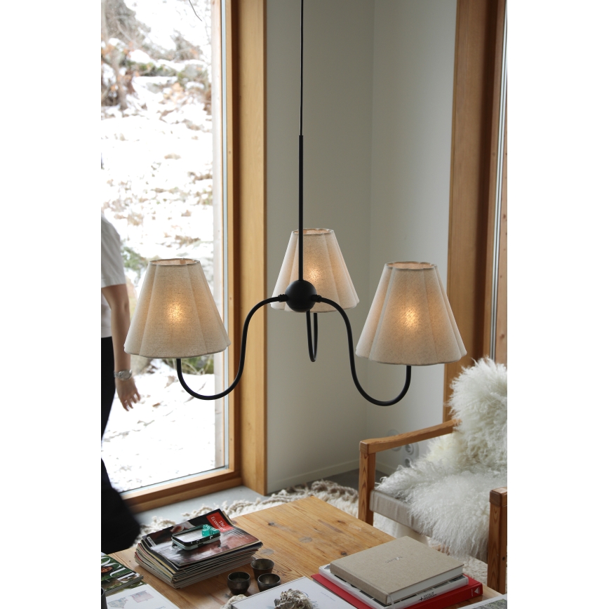 Markslöjd 109172 - Pakārta lustra ar kabeli VEYA 3xE14/40W/230V Ø 90 cm lina/melna
