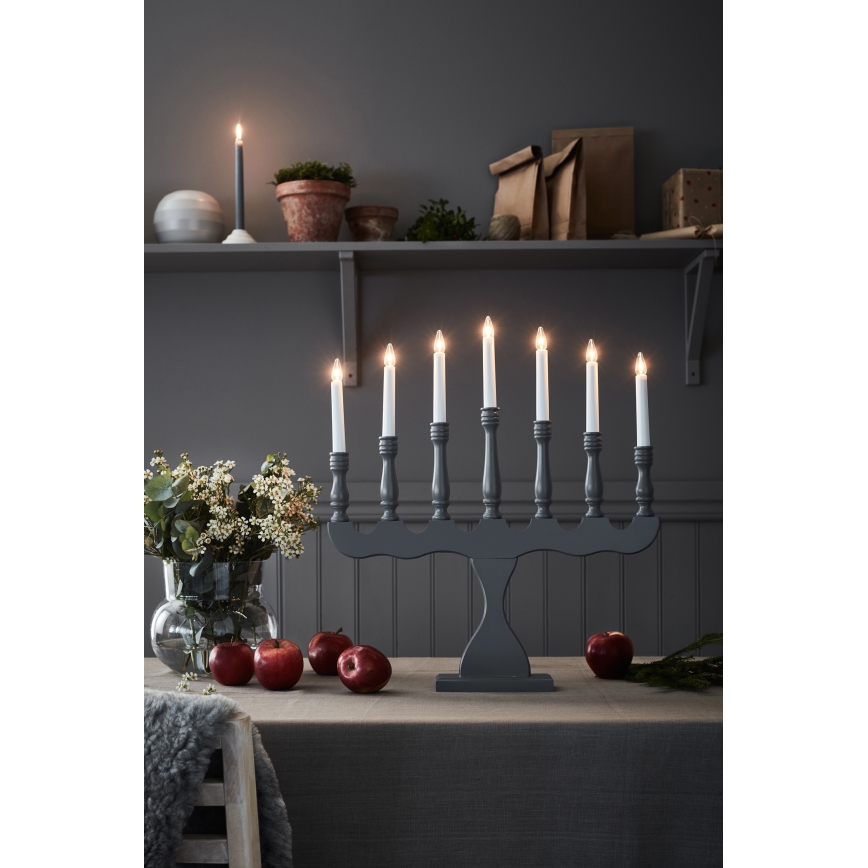 Markslöjd 705813 - Ziemassvētku svečturis SVANEHOLM 7xE10/3W/230V priede/pelēka