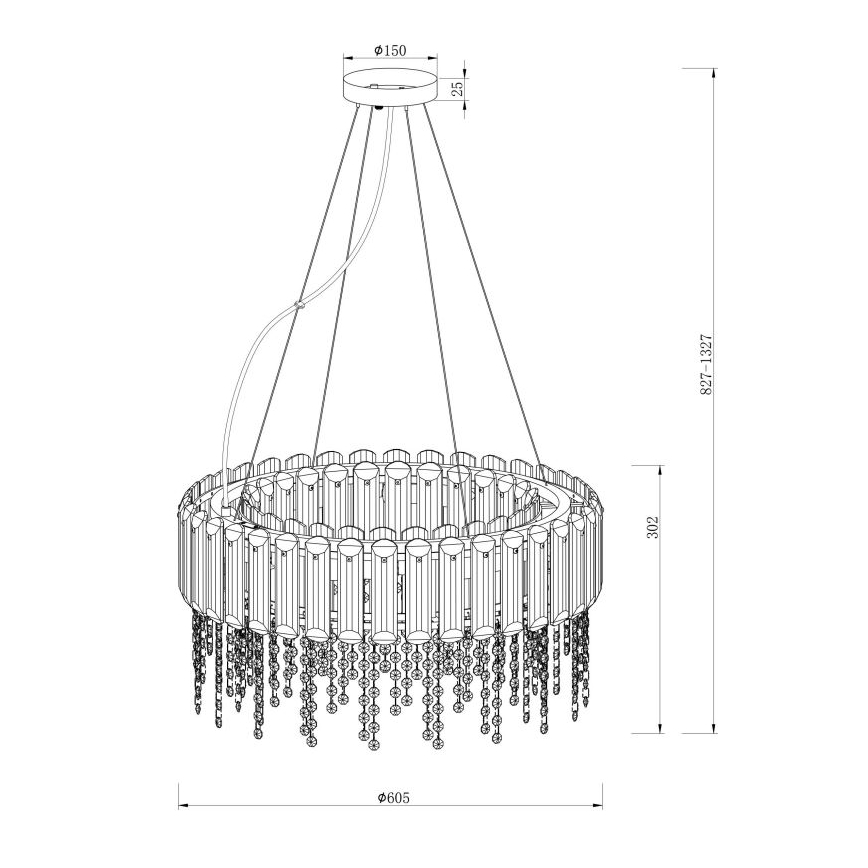 Maytoni MOD097PL-08CH - Lustra ar auklu HAIL 8xE14/40W/230V d. 60,5 cm spīdīgi hromēts
