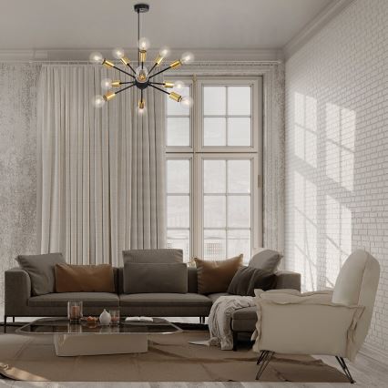 Maytoni T546PL-12B - Lustra uz kabeļa JACKSON 12xE27/7W/230V melna/zelta