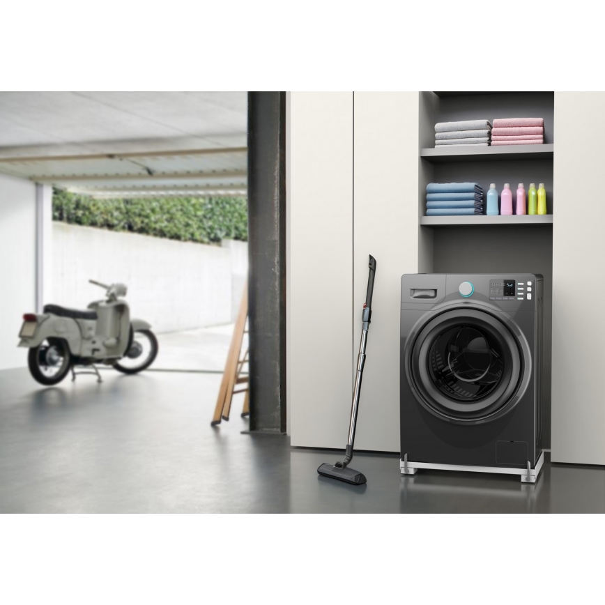 Meliconi 656149 - Pretvibrācijas paliktnis veļas mašīnai ar izvelkamiem riteņiem, 47 cm, balts