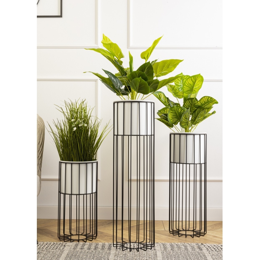 Metāla puķu pods LOFT 42x20 cm melna/balta