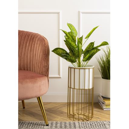 Metāla puķu pods LOFT 42x20 cm zelta/balta