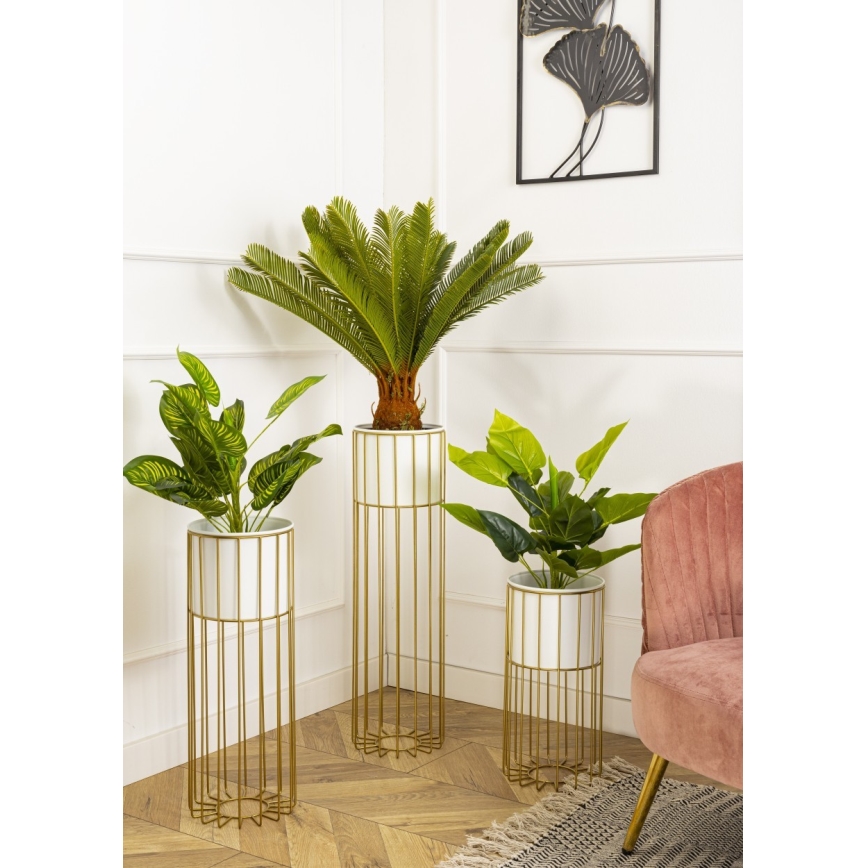 Metāla puķu pods LOFT 42x20 cm zelta/balta
