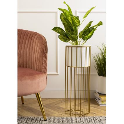 Metāla puķu pods LOFT 55x20 cm zelta/balta