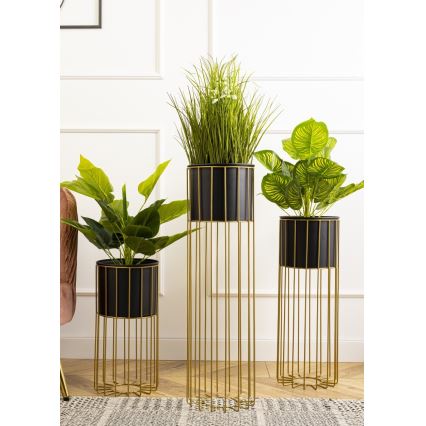 Metāla puķu pods LOFT 70x20 cm zelta/melna