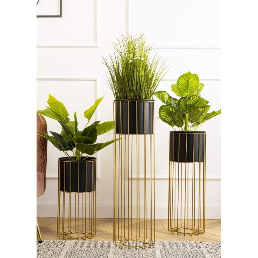 Metāla puķu pods LOFT 70x20 cm zelta/melna