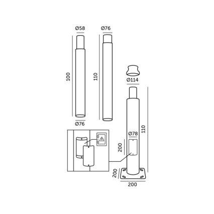 Metāla stabs āra apgaismojuma kolonnai BASE, 3 m, pelēks