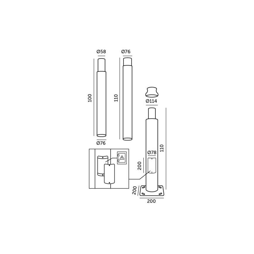 Metāla stabs BASE āra apgaismojuma mastam, 3 m, melns