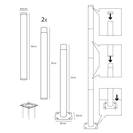 Metāla stabs BASE āra apgaismojuma mastam, 4 m, Ø 60 mm, melns